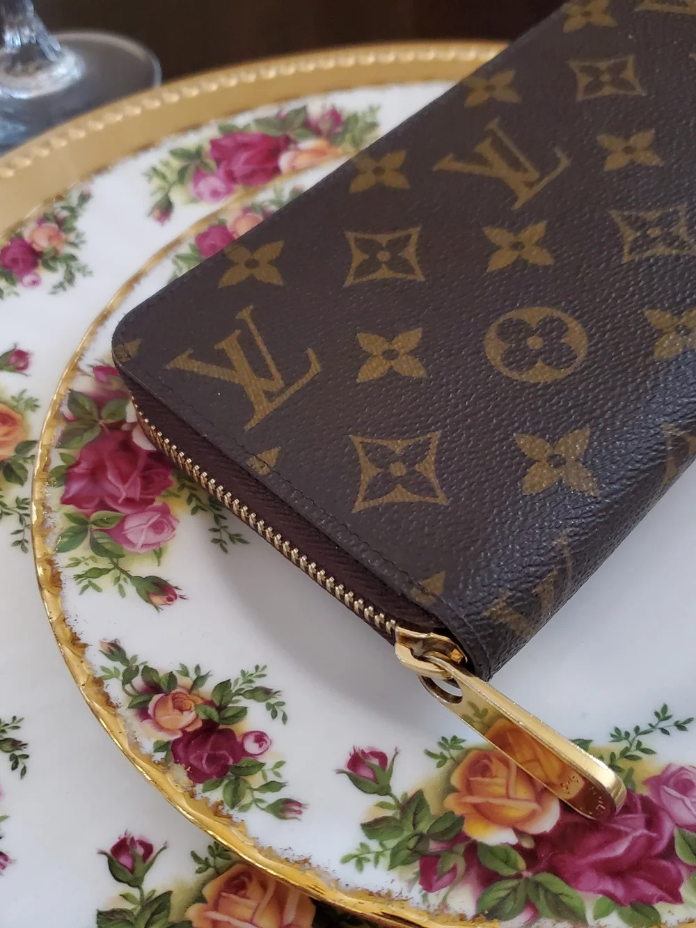 Louis Vuitton Brown Monogram Zip Wallet with Gold-Tone Hardware